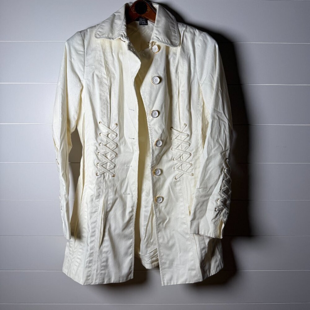 ETCETERA Ivory Women's Jacket Size 6 Lace Up Detail and Gold and Ivory Buttons